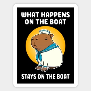 What happens on the boat stays on the boat Cartoon Capybara Sailor Magnet